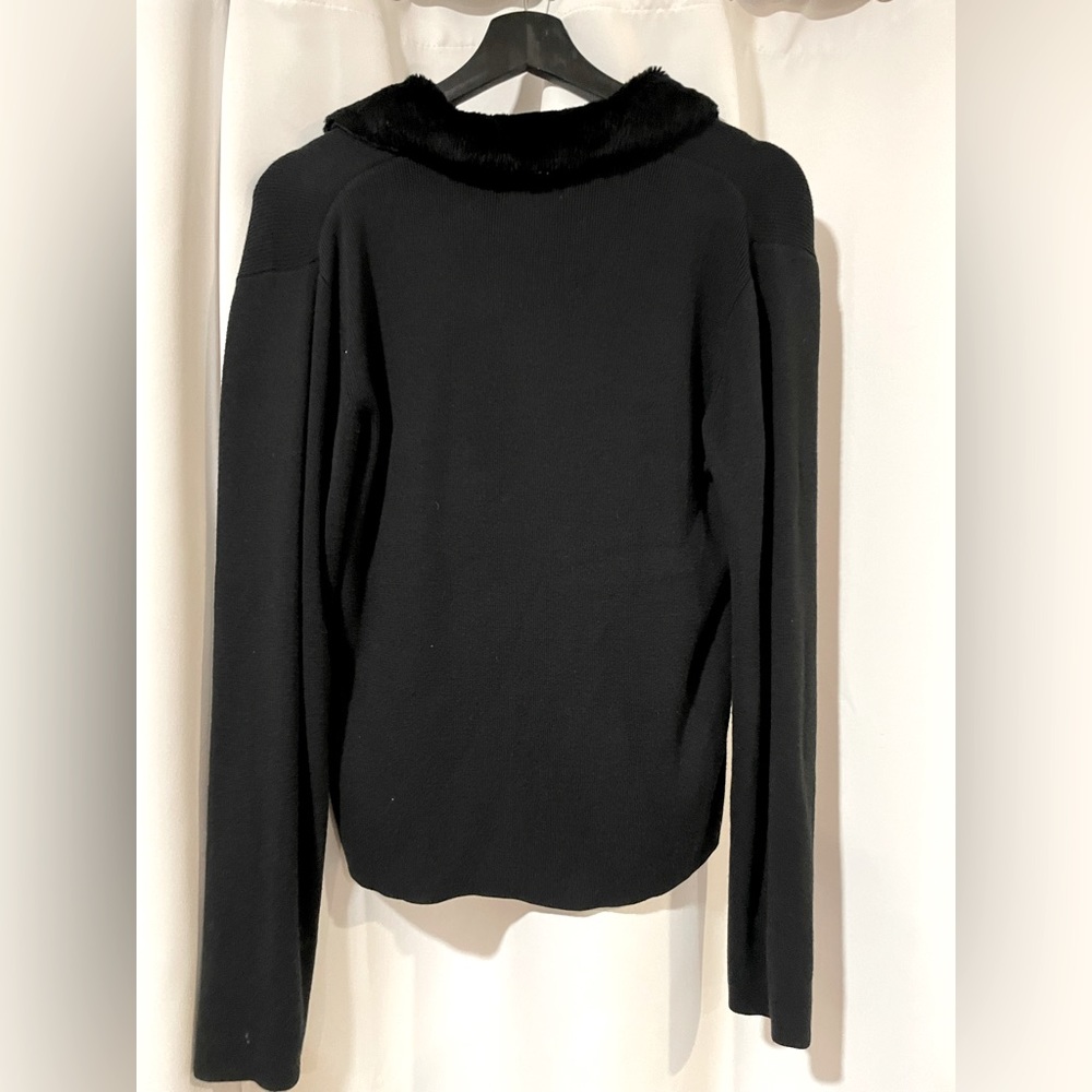 Vintage Kathy Lee Black Button Up Sweater Cardigan with Faux Fur Collar - Picture 2 of 4